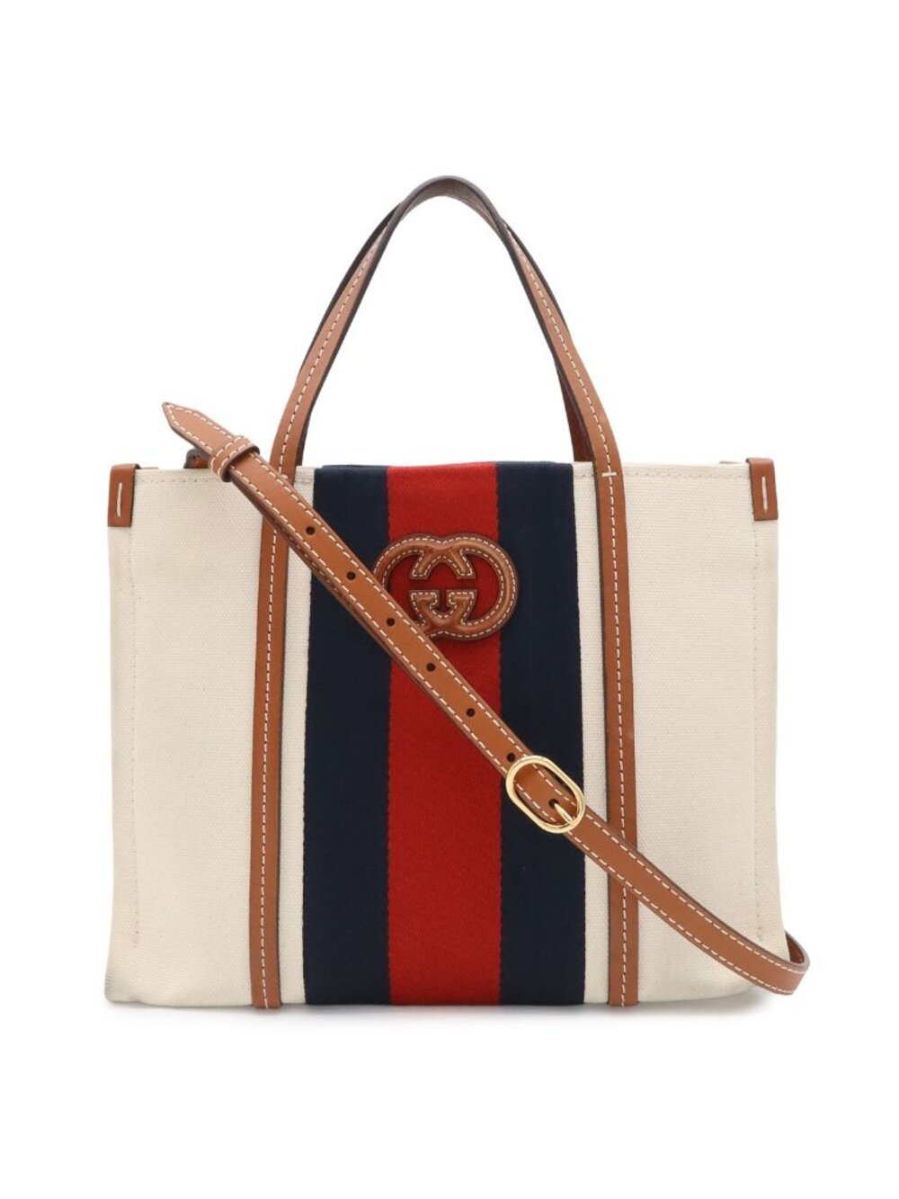 Gucci Interlocking G Web Stripe Tote 2-Way Shoulder Bag Crossbody Canvas